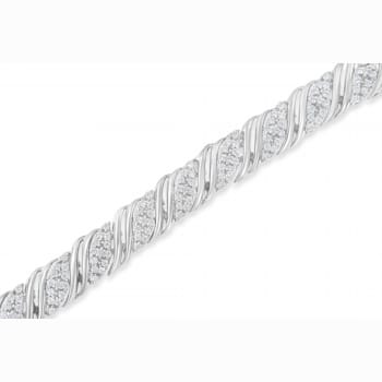 Sterling Silver 2.0ctw Diamond Double Wrap S Curve Link Bracelet