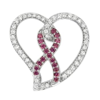 14K White Gold Diamond and Lab Created Pink Sapphire Awareness Ribbon
& Open Heart Pendant w\chain