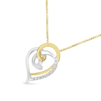 0.10ctw Diamond Accent 10K Yellow and White Gold Double Open Heart Necklace