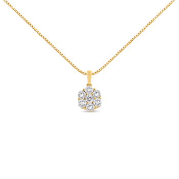 14K Yellow Gold 2.00ctw Brilliant Round-Cut Diamond 7 Stone Flower
Cluster 18" Pendant w\chain