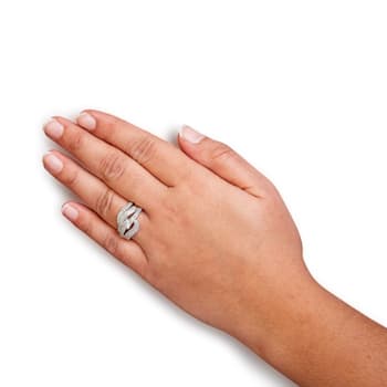 Sterling Silver 1/3ctw Diamond Crisscross Engagement Bridal Set