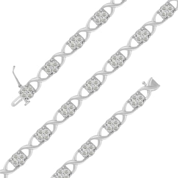 Sterling Silver 1.0ctw Rose-Cut Diamond Love Locks Link Bracelet,I-J
color,I3-Promo clarity)