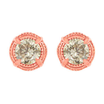 14K Rose Gold Over Sterling Silver 1.0ctw Round Diamond Solitaire
Milgrain Stud Earrings