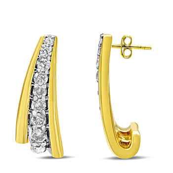 10K Yellow Gold Over Sterling Silver 1.00 Cttw Round Diamond Graduated
Huggie Earrings