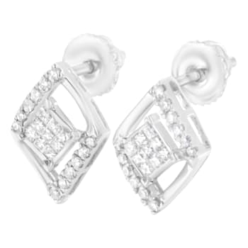 10K White Gold 1/3ctw Princess-cut Diamond Double Triangle Stud Earrings