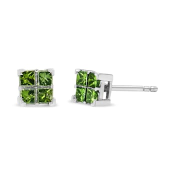 Sterling Silver 1/2ctw Treated Green Princess-cut Diamond 4 Stone
Composite Quad Stud Earring
