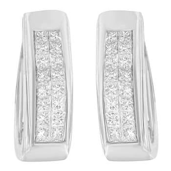 14K White Gold Princess-Cut Diamond Hoop Earrings 1.10ctw