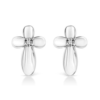 Sterling Silver Prong Set Diamond Accent Floral Cross Stud Earring (I-J
Color, I1-I2 Clarity)