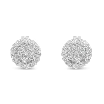 14K White Gold 1/2ctw Brilliant-Cut Diamond Halo-Style Cluster Round
Button Stud Earrings