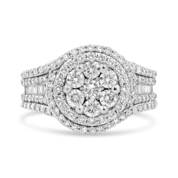 14K White Gold 1 1/2ctw Diamond Floral Cluster and Studded Shank Ring
(H-I Color, SI2-I1 Clarity)