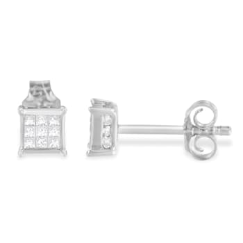 Sterling Silver Princess Cut Diamond Square Stud Earrings .30ctw