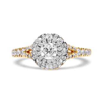14K Yellow and White Gold 1.00ctw Split Shank Halo Floral Diamond
Engagement Ring
