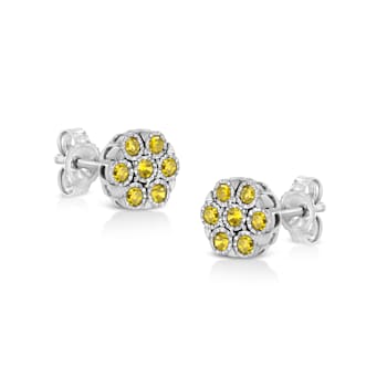 Sterling Silver Rose-Cut Diamond Floral Cluster Stud Earring .25ctw