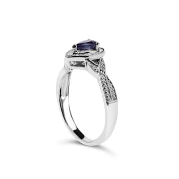 Sterling Silver 6x4mm Pear Sapphire Gemstone with Diamond Accent Fashion
Halo Ring