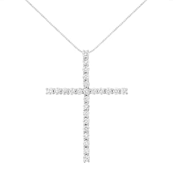 Sterling Silver 3.0ctw Round Diamond 1-1/2" Cross Pendant with
Chain(I-J Color, I2-I3 Clarity) - 18"