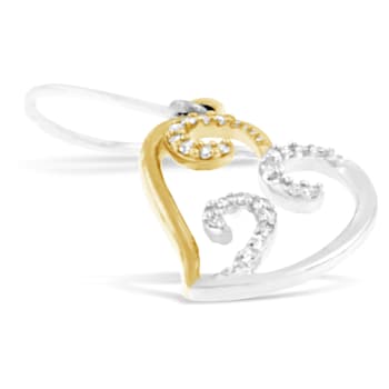 10K Two-tone Gold Round Diamond Heart Dangle Earrings 1/4ctw