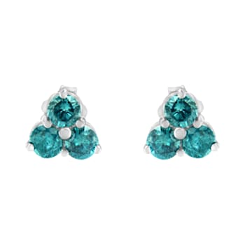 14K White Gold Treated Blue Diamond Trio Stud Earrings 1 1/3ctw