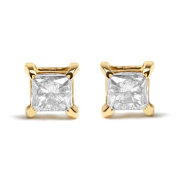14K Yellow Gold 5/8 Cttw Princess Natural Brown Color Diamond Stud Earrings