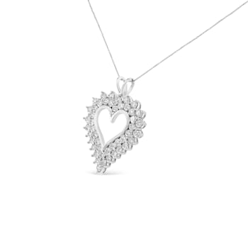 4.00ctw Double Row Diamond Sterling Silver Heart Necklace