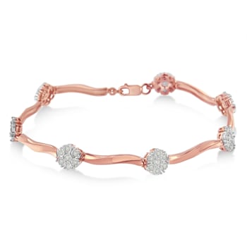 10K Rose Gold Over Sterling Silver 1.0ctw Diamond Floral Link Bracelet
(I-J Color,I3 Clarity)