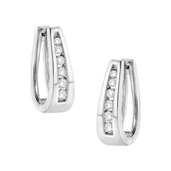 14K White Gold 1.0ctw Channel-Set Brilliant Round-Cut Diamond Hoop Earrings