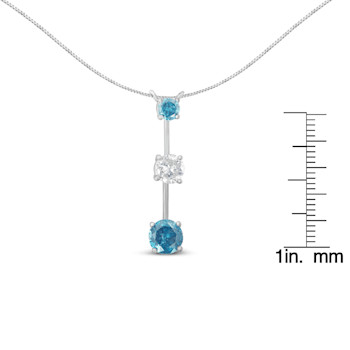 14K White Gold 1 1/2ctw White and Treated Blue Diamond Pendant With
Chain(H-I, I1-I2)