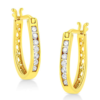 14K Yellow Gold Over Sterling Silver 1/4ctw Diamond Leverback 3/4"
Inch Hoop Earrings