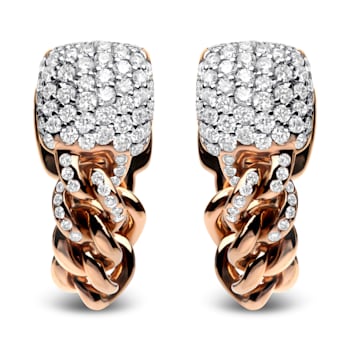 18K Rose Gold Pave Round Diamonds Chain Huggie Earrings