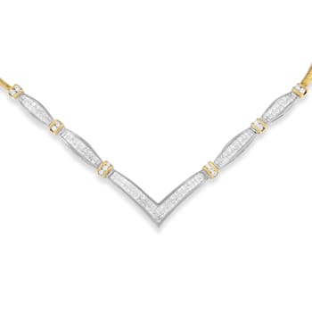 14K Two-tone Gold 3.00ctw Mixed Cut Diamond "V" Shape
Statement Necklace (H-I Color, SI2-I1 Clarity)