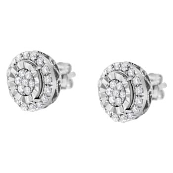 Sterling Silver Diamond Cluster Earrings 1.0ctw