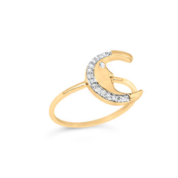 10K Yellow Gold 1/10ctw Diamond Crescent Moon Ring (I-J Color, I1-I2 Clarity)