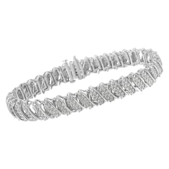Sterling Silver 3.0ctw Diamond Multi Row Cluster Slanted Wave Link
Tennis Bracelet