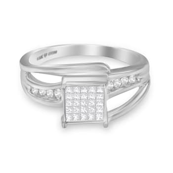 10K White Gold 1/3ctw Invisible Set Princess-cut Diamond Bypass Ring
(H-I Color, SI1-SI2 Clarity)