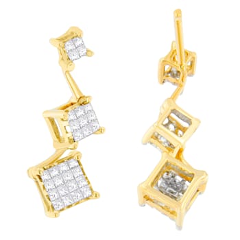 14K Yellow Gold 1.0ctw Princess Cut Diamond Earrings