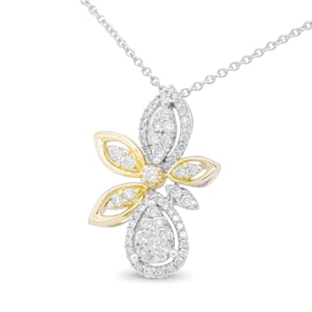 14K Two-tone Gold 5/8 Cttw Round Diamond Marquise Floral Necklace (H-I
Color, I1-I2 Clarity)