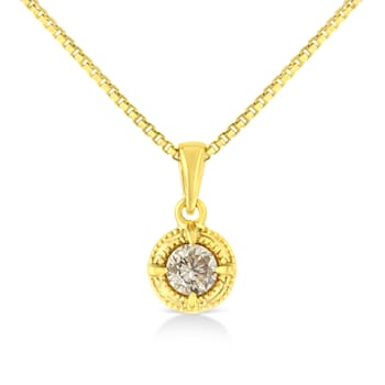 14K Yellow Gold Over Sterling 3/4ctw Diamond Solitaire Pendant
w\chain(K-L Color, I2-I3 Clarity)