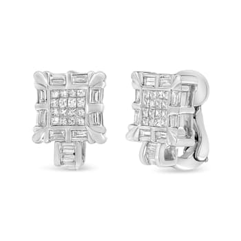 14K White Gold 1.0ctw Princess and Baguette-Cut Diamond Square Framed
Huggie Hoop Omega Earrings