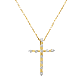 0.05ctw Diamond Accent Cross 14K Yellow Gold Over Sterling Silver
Pendant with Chain