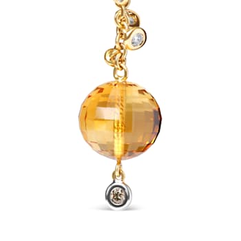 18K Yellow Gold Citrine Ball Gemstone with White and Brown Diamond
Accent Dangle Earrings