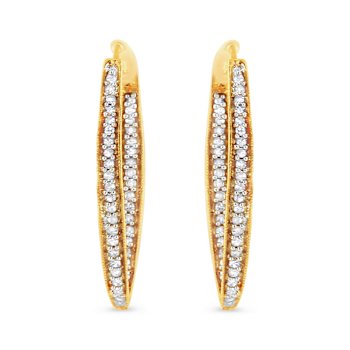 10K Yellow Gold 1/2ctw Round-Cut Diamond Modern Hoop Earrings