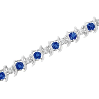 3.5 mm Lab Created Blue Sapphire and 1/6 ctw Diamond Rhodium Over
Sterling Silver Tennis Bracelet