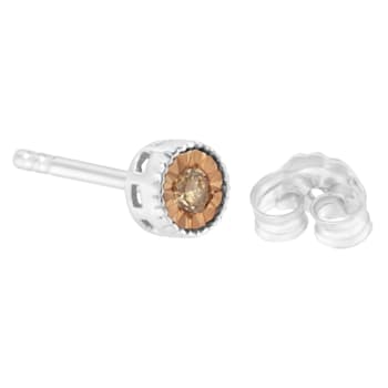 Sterling Silver 1/10ctw Round Brilliant-Cut Champagne Diamond
Miracle-Set Stud Earrings