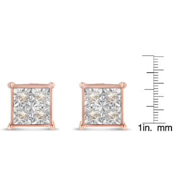10K Rose Gold Over Sterling Silver Princess Diamond Quad Stud Earrings 0.5ctw