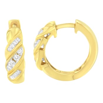 14K Yellow Gold 1/4ctw Alternating 3 Row Baguette and Round Diamond
Huggie Hoop Earrings
