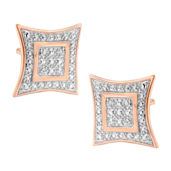 Diamond Accented 14K Rose Gold Over Sterling Silver Halo Stud Earrings