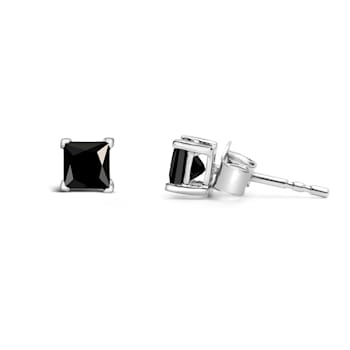 14K White Gold 1/2 Cttw Princess-Cut Treated Black Diamond Stud Earrings
with Push Backs