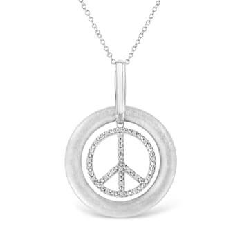 Matte Finish .925 Sterling Silver Diamond Accent Dancing Peace Sign
18" Pendant Necklace