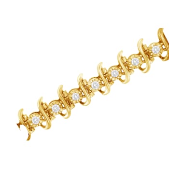 10K Yellow Gold Over Sterling Silver 1.0ctw Prong-Set Diamond Link Bracelet