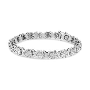 14K White Gold 6-1/3ctw Round Brilliant-Cut Diamond Round Cluster and
X-Link Tennis Bracelet