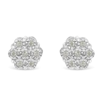 Sterling Silver 1/4ctw Round-Cut Diamond Miracle-Set Floral Cluster
Button Stud Earrings